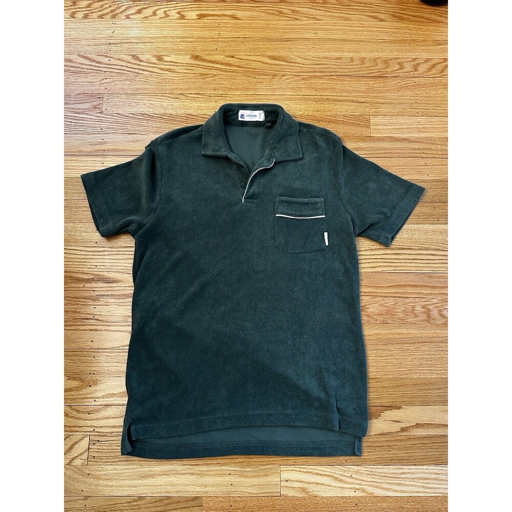 Laguna Mens Green Terry Cloth Polo Shirt Short Sleeve Pocket Beach Size Small